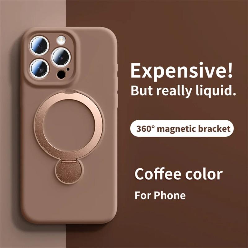 Magnetic Bracket Phone Case For iPhone Air 17 16 15 14 13 Pro Max for Magsafe Liquid Silicone 360°Rotate Metal Ring Stand Cover