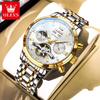 OLEVS 6740 Herren Mechanische Automatische Uhr Luxus Armbanduhr Skelett Zifferblatt Wasserdicht Benutzerdefiniertes Logo Gold Blau Armbanduhr für Herren