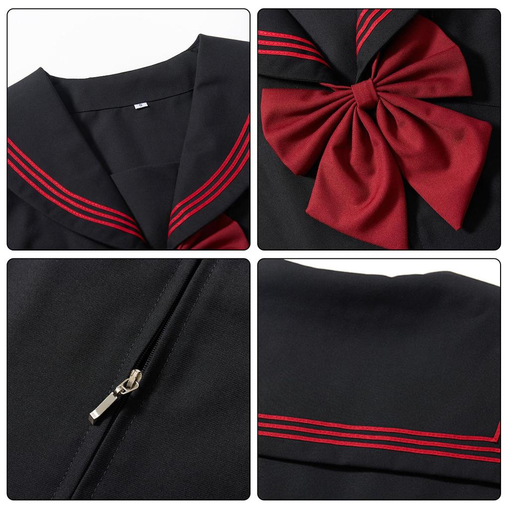 Moerstar Long Sleeve Pink Ribbon Sailor Uniform High School Halloween JK Pleated Authentic Perfect for Selfies and Women's Set, Girls, 3-Piece Set,