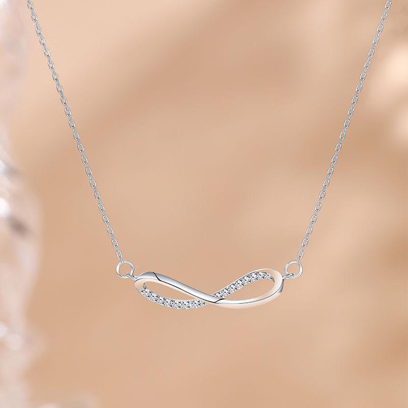 Sterling Silver 925 Clavicle Necklace Design Sense Simple and Light Luxury Twisted Figure 8 Elegant Trendy Style