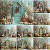 Spring Easter Photography Background Wood House Rabbit Eggs White Flower Kid Birthday Portrait Family Party Decor Photo Backdrop