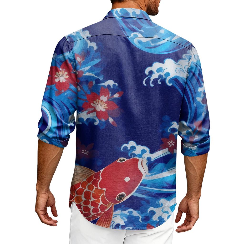 Hawaii Print - Men's Casual Long-Sleeved Shirt