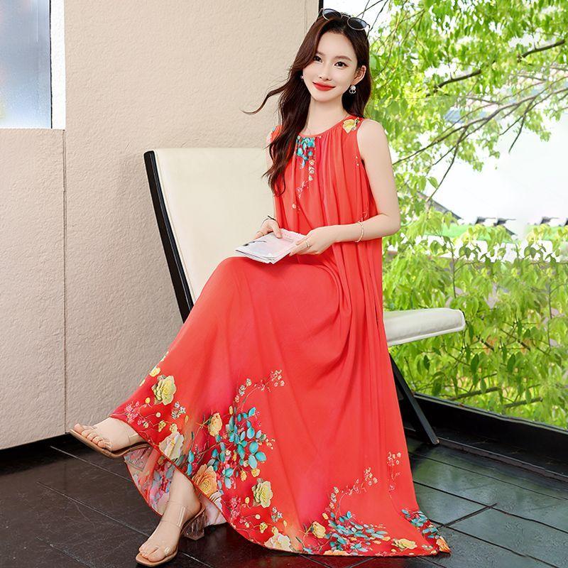 Plus Size Sleeveless Boho Dress Ethnic Summer Beach Maxi Long Dress Vacation Fashion