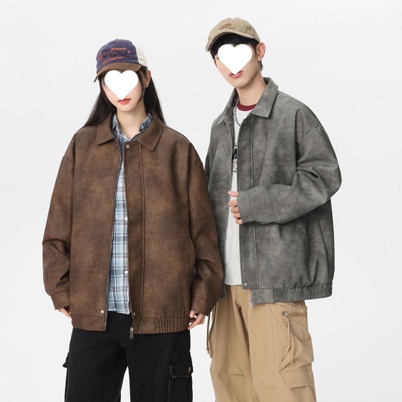 2025 Spring American Retro PU Leather Suede Men's Motorcycle Jacket - Casual Windbreaker