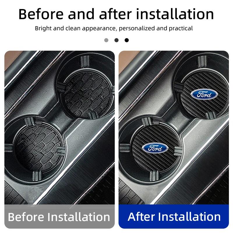 Car Carbon Leathe Coasters Centre Console Water Centre Console Cup Non-Slip Mats For Ford Fiesta Focus mk2 mk3 Ranger  Mustang CVY1