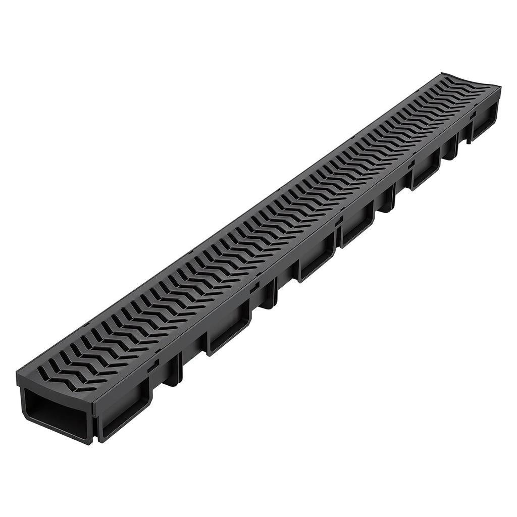 Trench Drain, 1005 x 103 x 62 mm, 6 Pack Linear Drainage Channel, HDPE Channel Drain with Grates & End Caps, Premium Outdoor Drainage System for