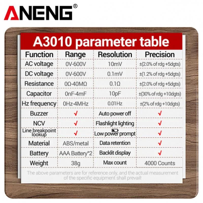 ANENG A3010 Pen-Type Multimeter 4000 Counts Digital True-RMS Backlight Multi Meter Auto Range Tester LCD Electrician Tester Tool