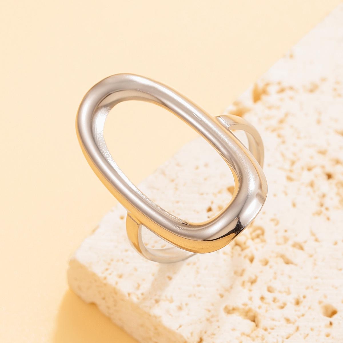 Geometric Hollow Oval Open Ring - Stainless Steel Fashion Trend Design
