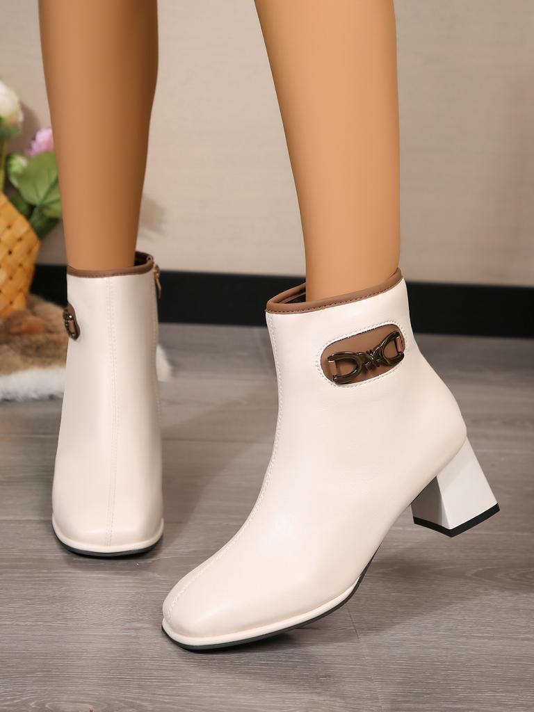 Fashion Autumn and Winter New Style Comfortable and Versatile Casual Square Toe Thick Heel Solid Color Fashion High Heel Women's Boots