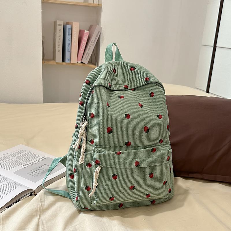 Damen Cordrucksack Erdbeerdruck Studenten Schultasche