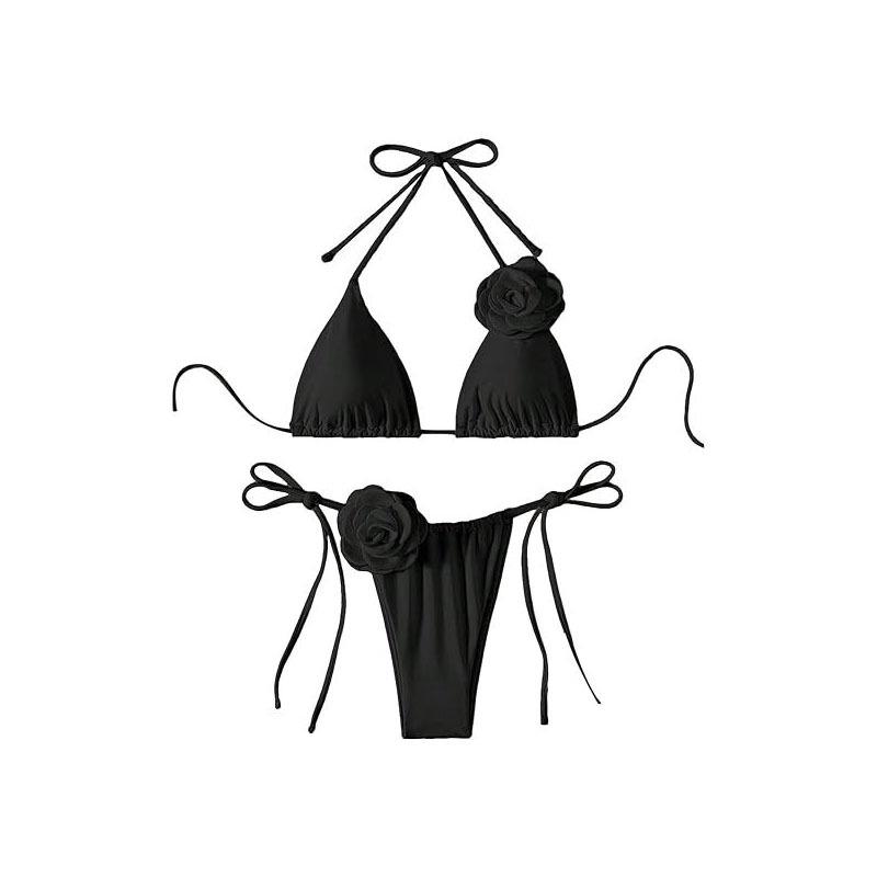 2024 Neuer 3D-Blumen-Bikini-Set: Damen Sexy Europäischer & Amerikanischer Stil Dreieck Badeanzug