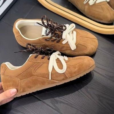 Damsneakers Nytt Äkta Läder Retro Tyska Träningsskor Dam Vinter Sammetspäls Platta Vardagsskor Dam