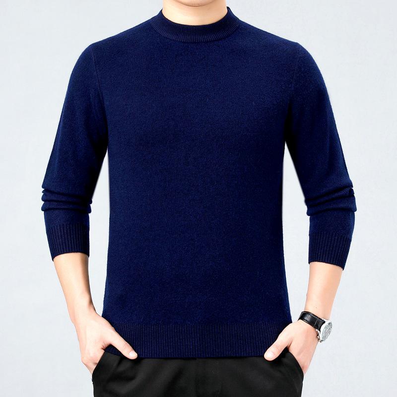 Men s Business Casual Thick Cashmere Sweater - New Style, Half-High Round Neck, 100% Pure Cashmere, High-End Base Layer 180
