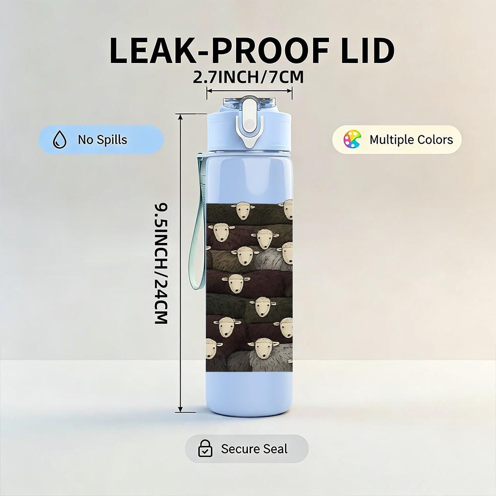 1PC Dark Fabric White Floral Texture 750ml Color Plastic Sports Water Bottle Leakproof Flip Straw Lid For Sports Office Home Use