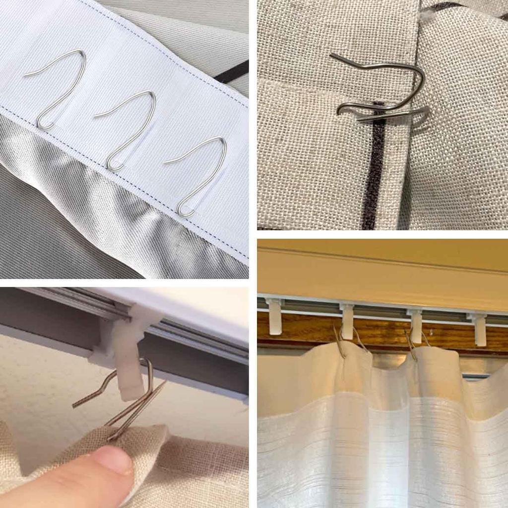 100 Pack Metal Curtain Hooks Stainless Steel Drapery P for Pinch Pleat Curta Pin-On Drapery Hook for Window Curtain Door Curtain Shower Curtain