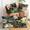 Vintage Lotus & Dragonfly Pillowcase: Elegant Dark Botanical-Themed Cushion Cover For Oriental Zen Home Sofa Decor