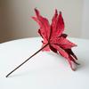 Handmade Flocked Poinsettia Floral 3 Layer Fake Flowers  Pick  Photo Props