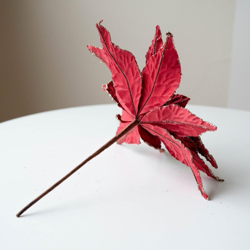 Handmade Flocked Poinsettia Floral 3 Layer Fake Flowers  Pick  Photo Props