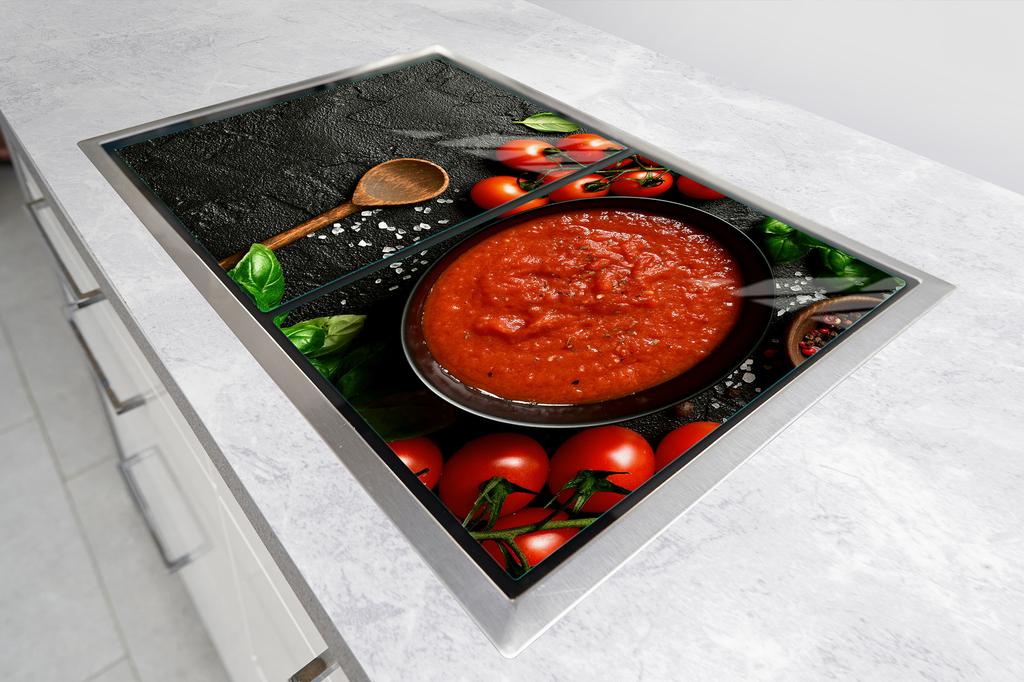 SZKLANA PŁYTA OCHRONNA NA KUCHENKĘ 85x52 JEDZENIE