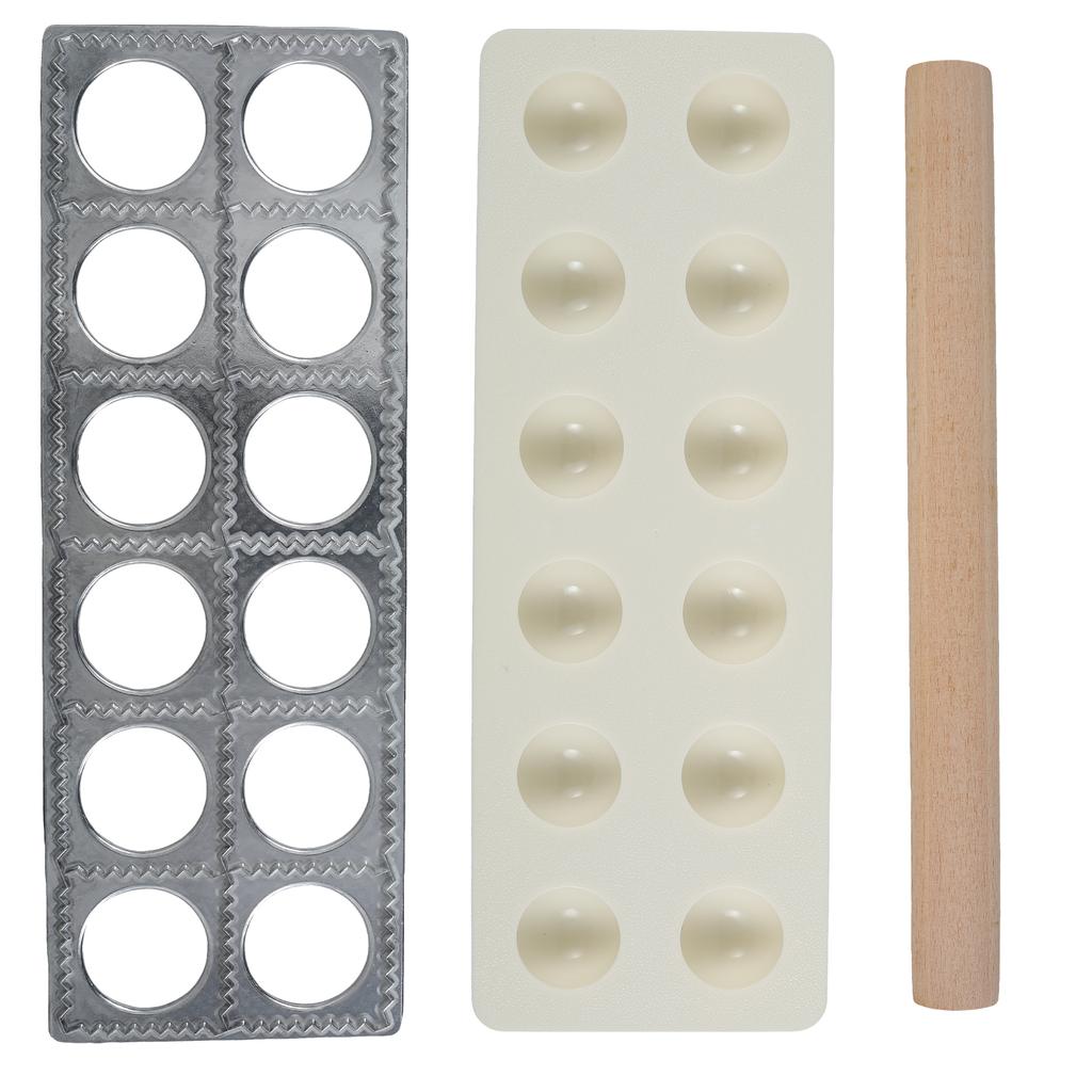 Aluminum Alloy Ravioli Maker 12 Holes Ravioli Tray Dumpling Mold Set with Rolling Pin Homemade Ravioli Maker Press Easy To Use