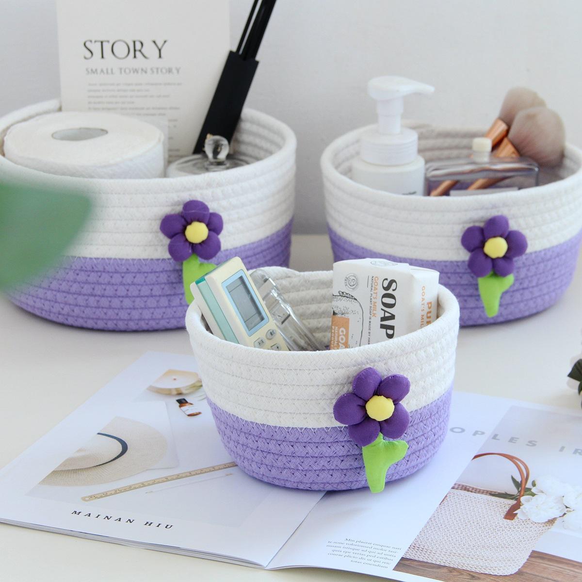 

Children s Toy Storage Barrel Snack Box Handmade Cotton Basket Woven Desktop Storage flower basket organiser 18 x10cm фіолетовий