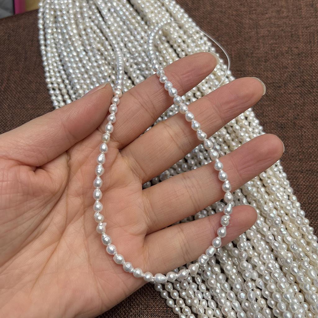 1String, White Natural Freshwater Pearls, Handmade Tail Pearl Beads for Jewelry Making DIY Crafts (Beads 3-4mm, Length 36cm)