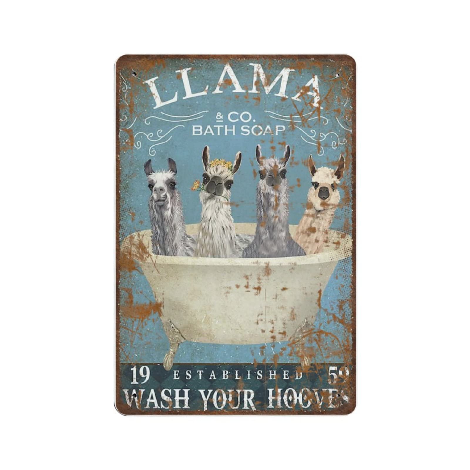 Vintage Thick Metal Tin SignLlama Bath Soap Company Tin Sign Novelty PostersHome Decor Wall ArtFunny Signs for HomeKitchen 20x30cm（7.8x11.8inch）