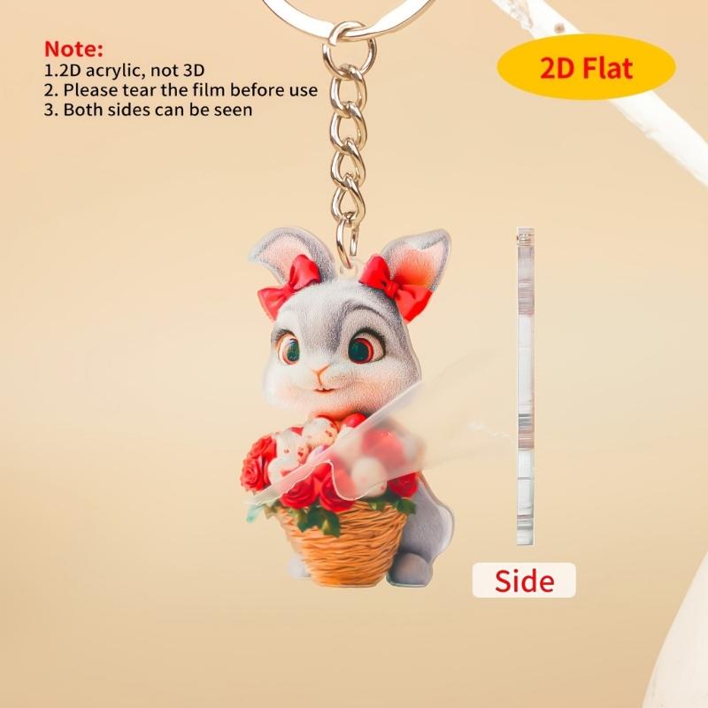 Cute Cartoon Easter Rabbit Pendant Keychain Unique Dressed Rabbit 2D Flat Acrylic Hanging Charm Bag Decors