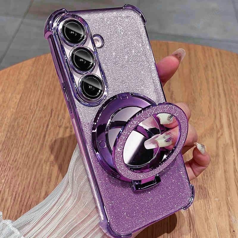 For Samsung Galaxy Note 20 Ultra 5G 10 Plus + Four Corner Anti-shock Plating Soft Case Note20 Note10 Makeup Mirror Stand Cover