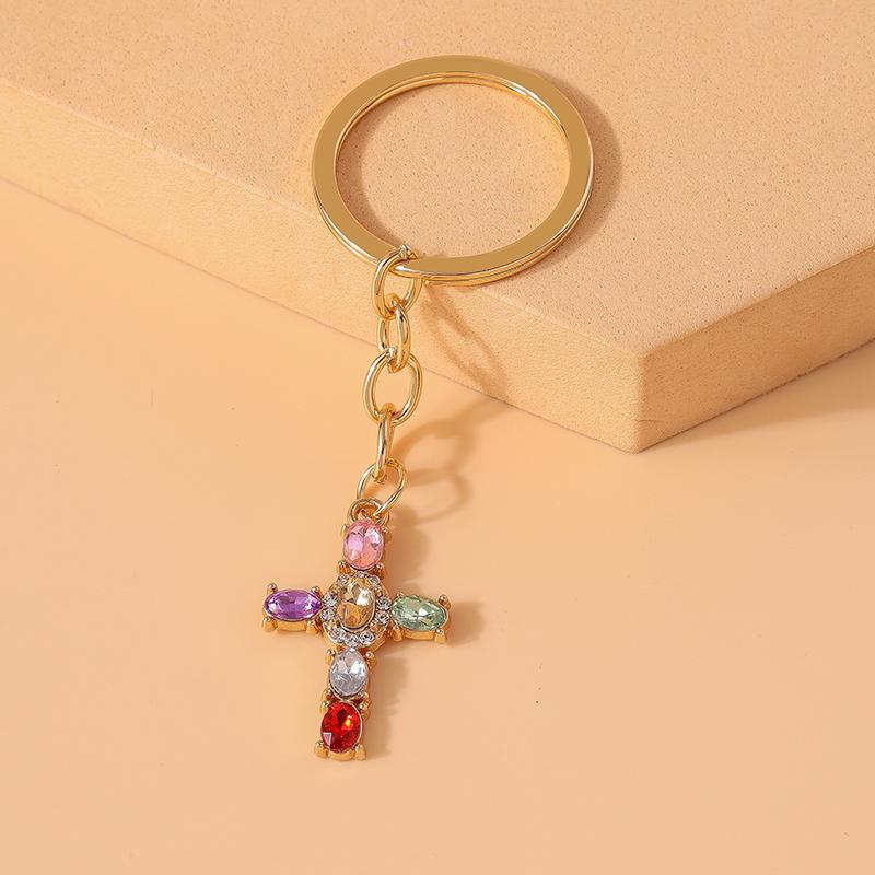 Luxury Crystal Cross Keychain Jesus Religious Key Ring for Men Women Car Key Holder Handbag Pendant DIY Jewelry Gift