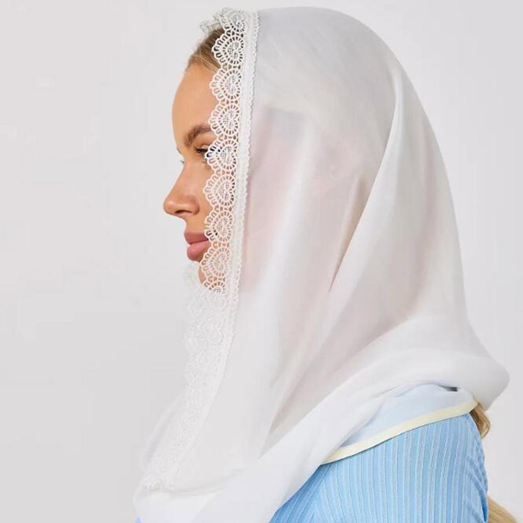 Chiffon Lace Mantilla Veil Breathable Scarf Shawl Lightweight Head Covering for Women Church Prayer Mass and Daily Use