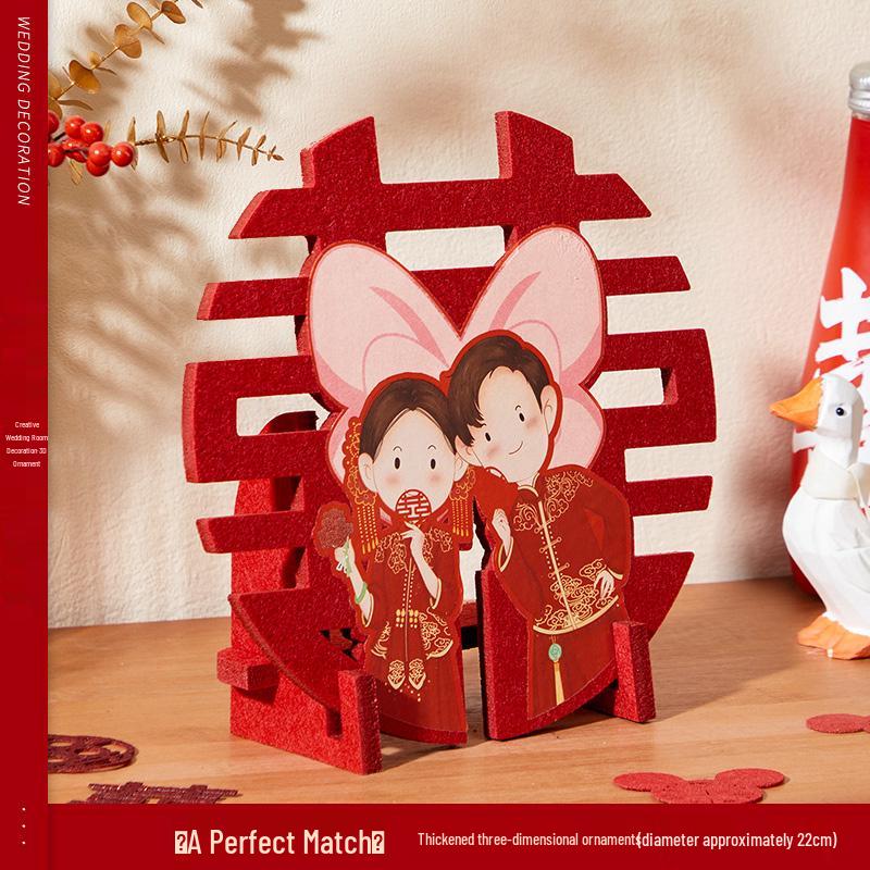 Handmade 3D Double Happiness Tabletop Ornament for Wedding or Engagement Décor