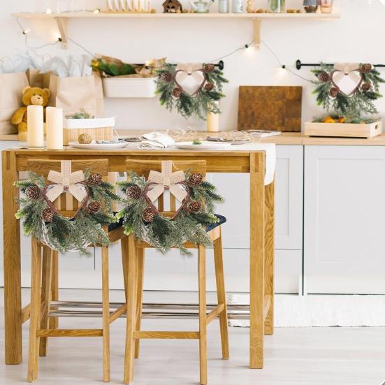 6 Pcs 6 Inch Christmas Mini Cabinet Wreaths Small Artificial Cedar Wreath with Ribbon Bow Pinecone Berry for Front Door Window Farmhouse Home