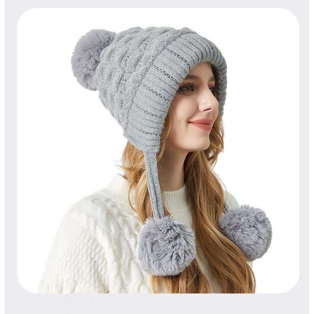 Thickened, Woolen Hat, Women's Hat, Velvet Hat, Outdoor Hat, Warm Hat, Wool Ball, Knitted Hat