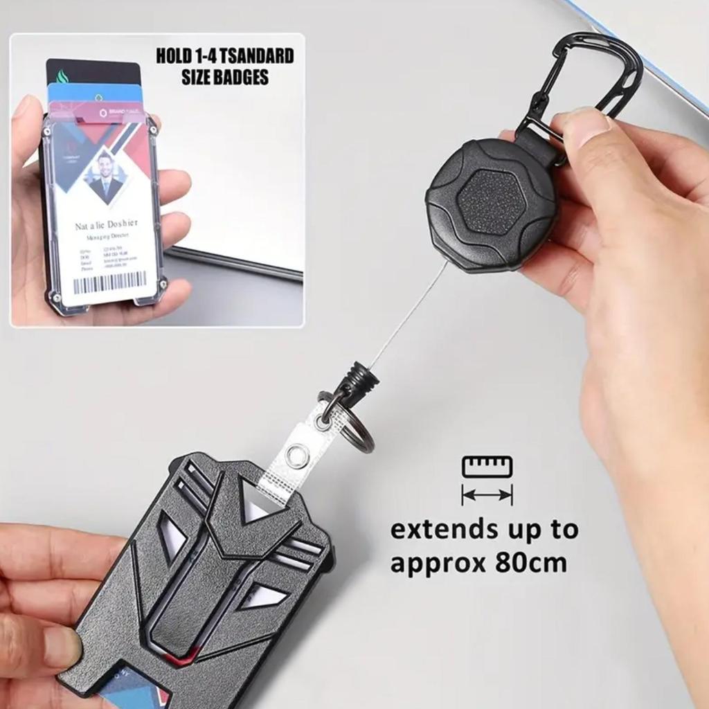 Heavy-Duty Mecha-Style Large Capacity ID Badge Holder with High-Elasticity Retractable Plastic Buckle