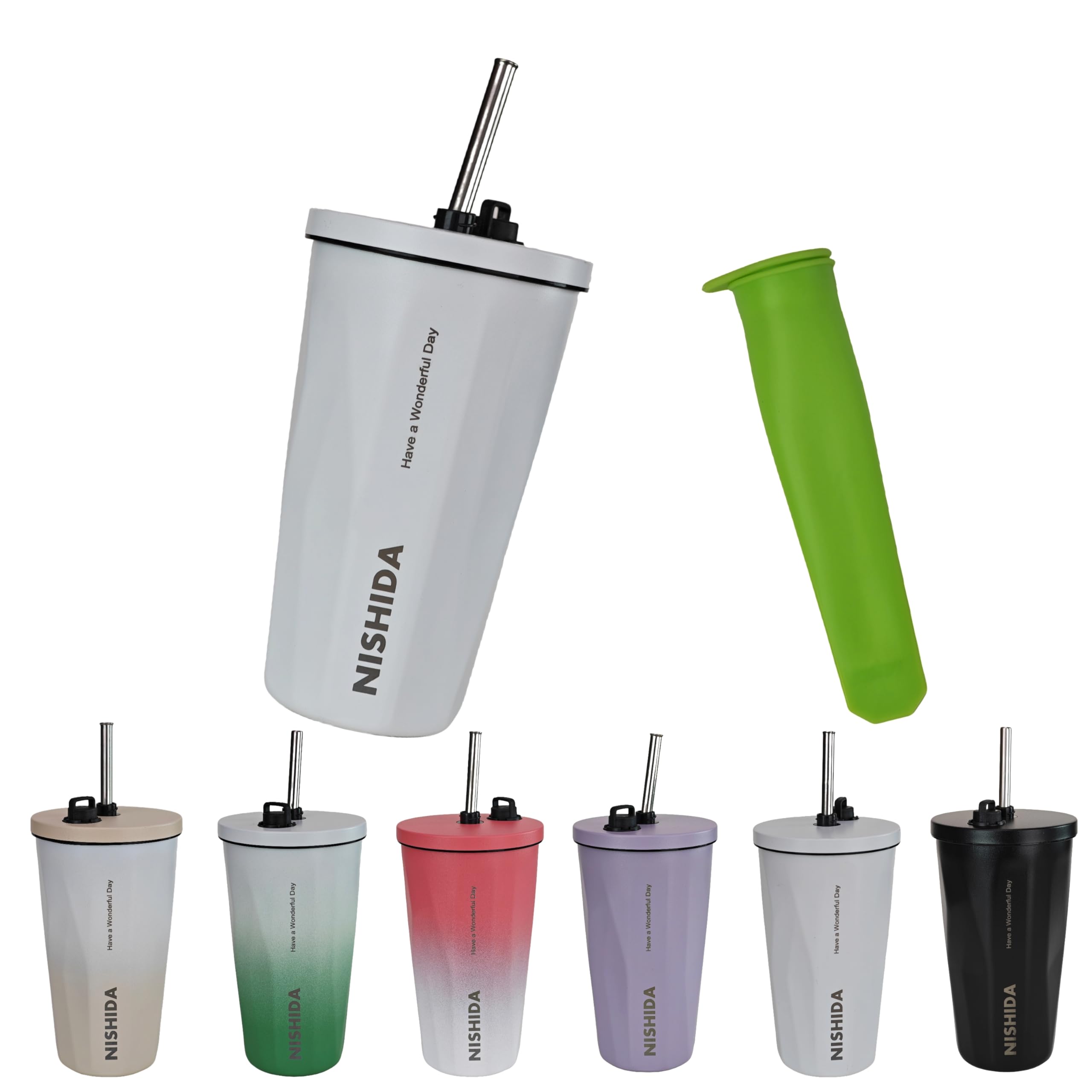 

Nishida Hot with Lid and Stainless Perfect for with Silicone Ice Vacuum 600ml Tumbler, Insulated, & Cold, Straw, Stylish, Steel, Office, Outdoors, белый