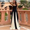 Fashion Contrasting Color Spaghetti Strap Dress for Women Elegant Gauze Backless A-line Long Dresses New Lady Party Evening Dresses