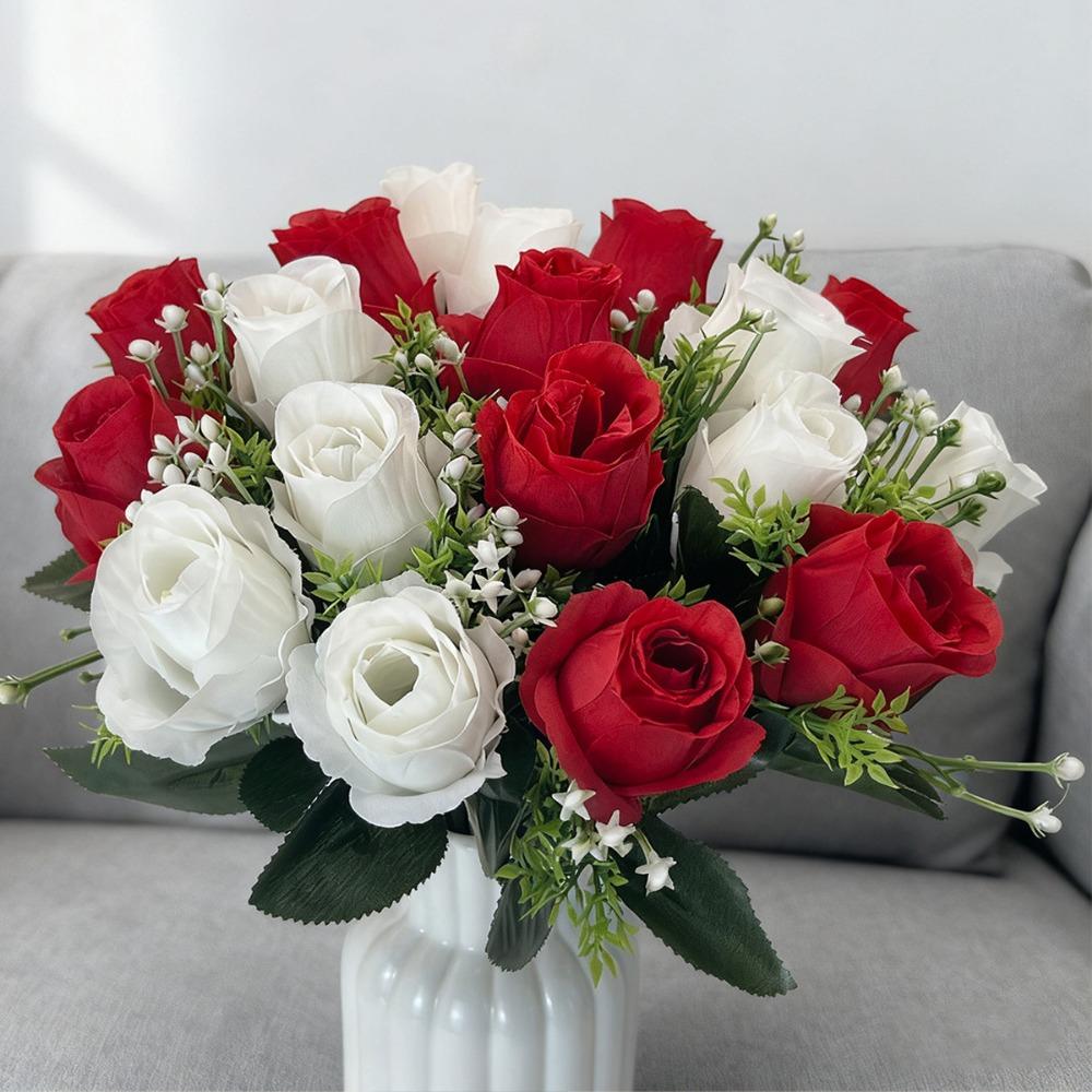 18 Heads Real Happy Flower Mini 10 Colors Natural Simulated Rose Photography Photo Gift Crystal Grass Bouquet Home Decorative