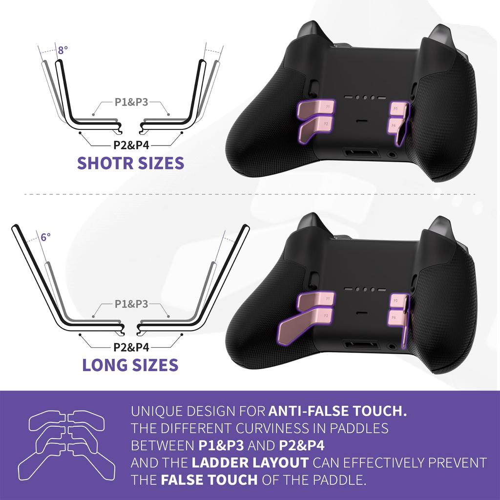 eXtremeRate Swift Paddles for Xbox Elite Replacement Back Paddles for Xbox One Elite and Elite Series 2 Controllers Rose 1/2 Controllers, 6-in-1