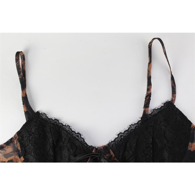 Damenmode Sexy Neckholder Leopardenmuster Taille Abnehmen Kleid