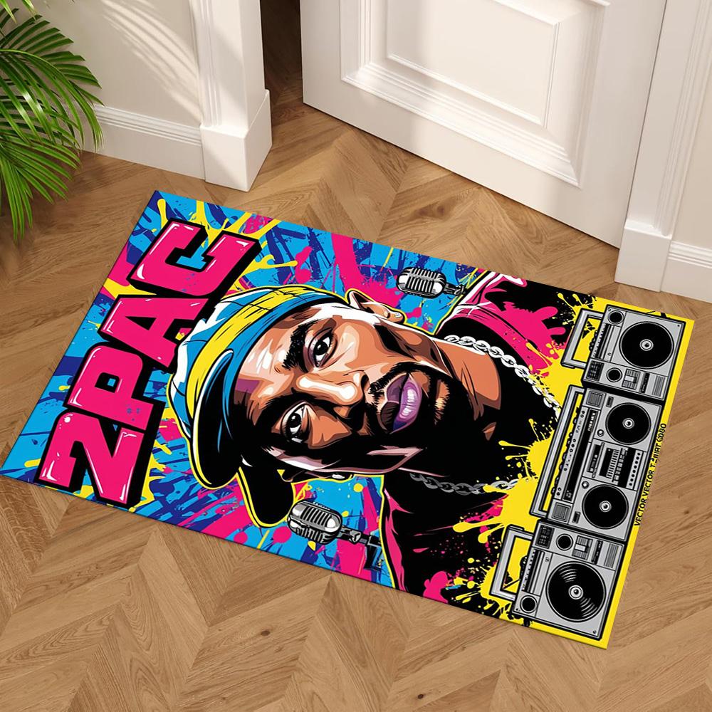 2pac Fußmatte Geeignet für Spielzimmer Eingangsbereich Esszimmer Balkon Rutschfester Teppich Anime Bürodekoration Perfektes Geschenk für Freunde & Familie