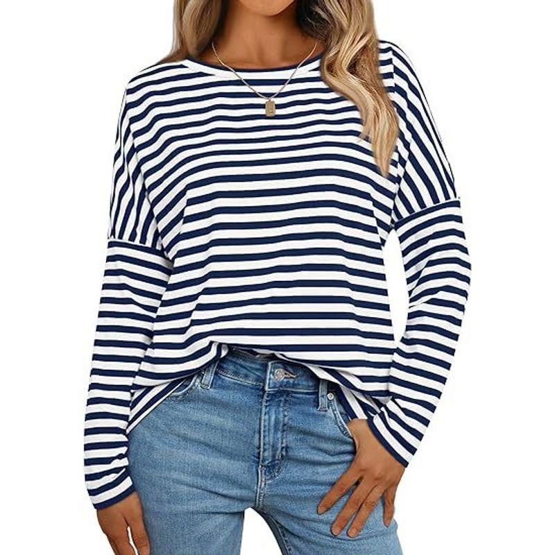 Striped Sweatshirt and round-Neck T-shirt Stripes Long Sleeves Sweatshirt Crew Neck T-shirt