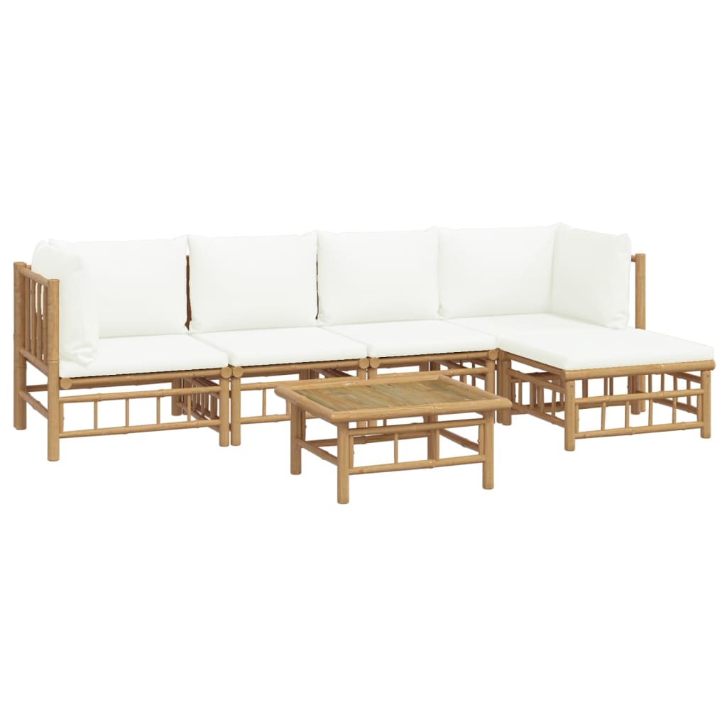 Vidaxl 6-Cz. Gartenmöbel-Set, Cremefarbene Kissen, Bambus