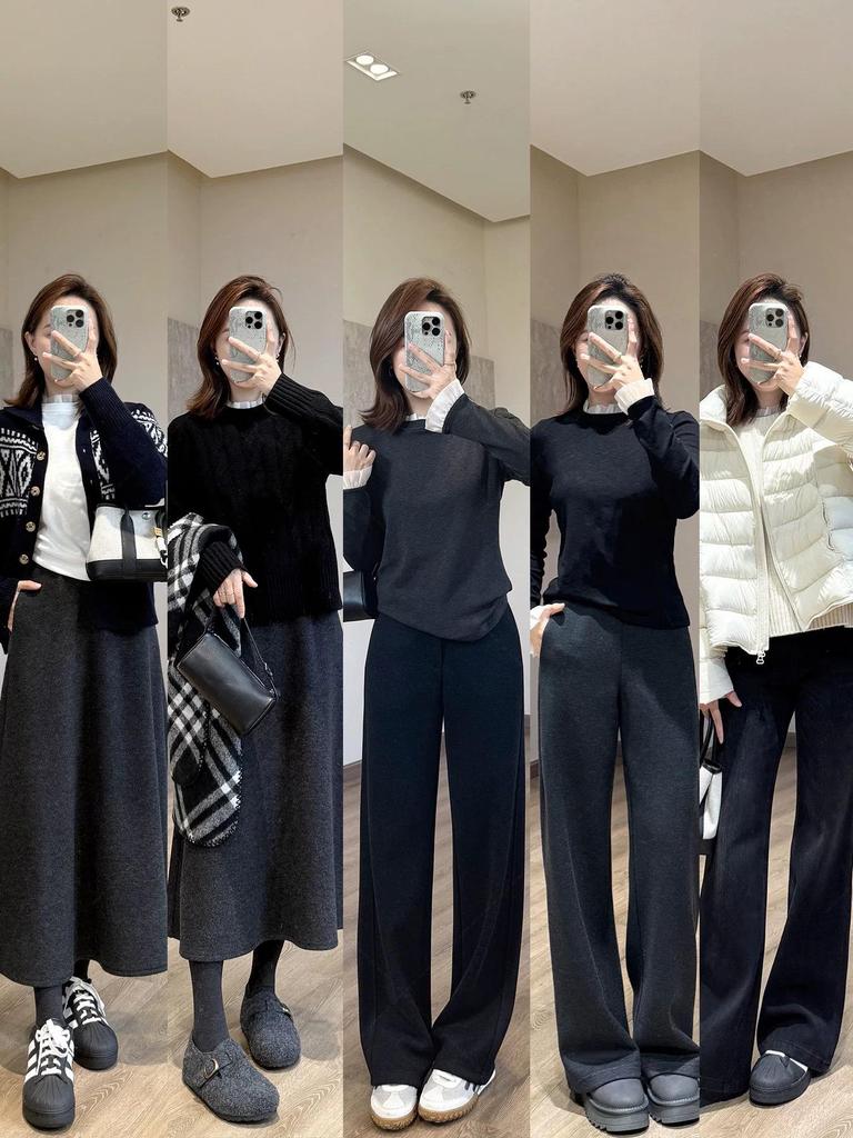 Women's Ribbed Velvet Patchwork Base Layer: Autumn/Winter Long Sleeve T-Shirt with Half-High Neck, 270g.