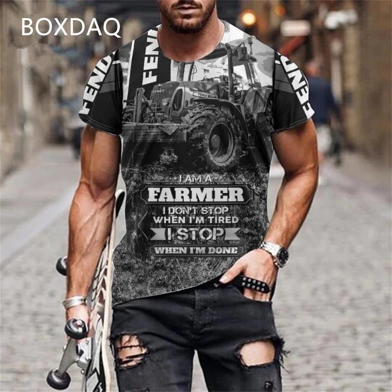 Camisetas de Tractor para Hombre Manga Corta Cuello Redondo Estampado 3D Coche Granjero Herramientas Deportes Camiseta