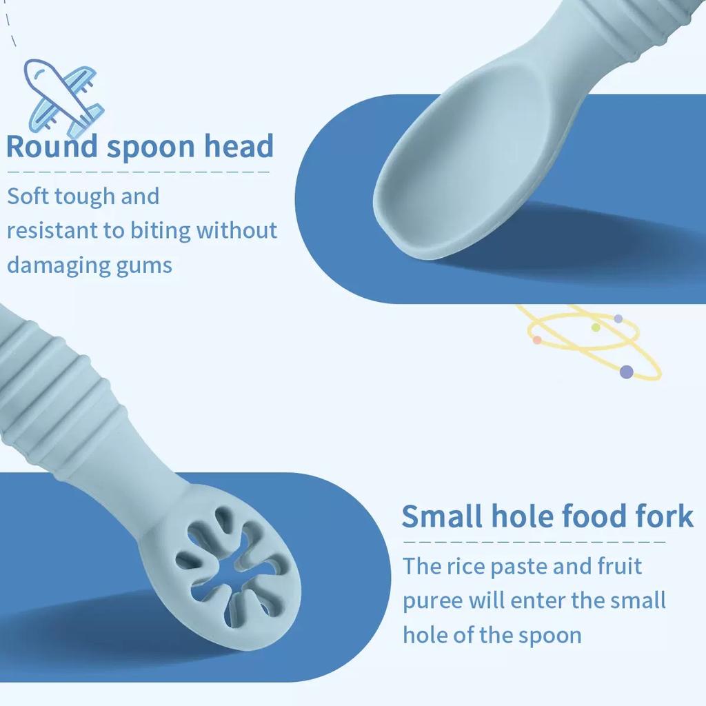 2Pcs/Set Baby Silicone Grinding Training Spoon Feeding Complementary Food Rice Paste Double Headed Soft Spoon Sticky Licking Rod