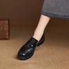 Krazing Pot Sheepskin Autumn Winter Shoes Slip on Chunky Heels Oxford Shoes Size 43 Round Toe Deep Mouth Waterproof Pumps