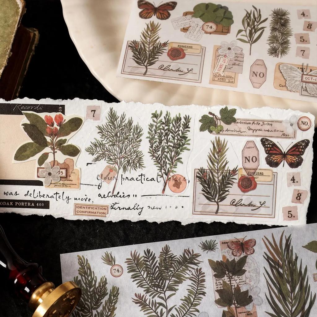 Journamm 6pcs/pack Vintage Plant Sticker Scrapbooking Materials DIY CUT Decor Junk Journal Planner Aesthetics Sticker Stationery