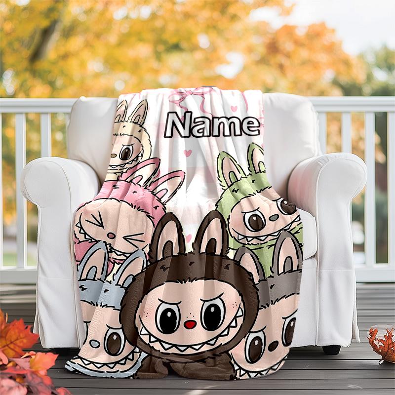 Coperta Plaid Labubu Personalizzabile – Nome Personalizzato, Coperta Accogliente per Tutte le Stagioni, Lavabile in Lavatrice, Coperta Personalizzata