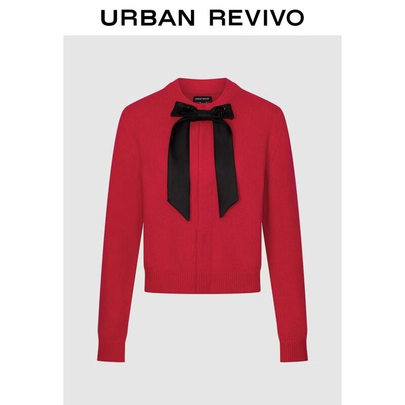 UR Women s Bow Round Neck Short Knit Cardigan XS